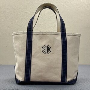 VTG LL Bean Boat and Tote Canvas Bag Blue‎ White Double Handle Embroidered USA
